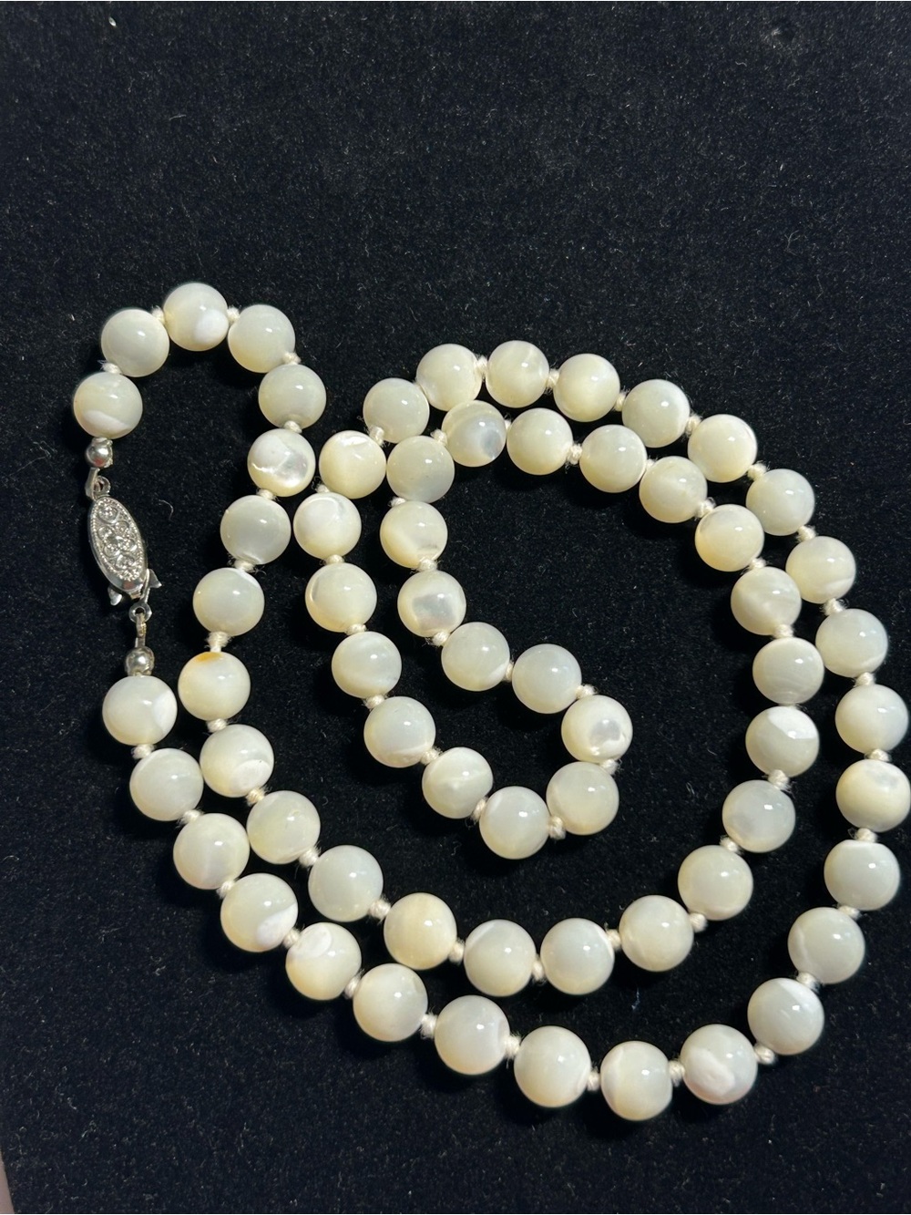Vintage Hand Knotted Long  Mother of Pearl Necklace 24”